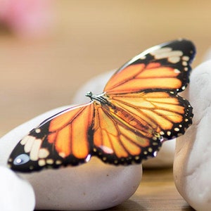 Tiger butterfly orange brooch, see-through, unique, entirely made by hand. Comes in jewellery box. Made in Britain. image 1