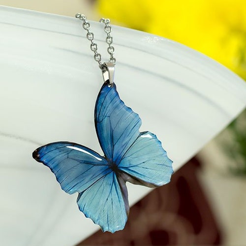 Blue Morpho Butterflies Necklace. Handmade Statement | Etsy