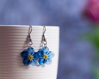 Handmade Forget-me-not earrings. Comes in a gift box.