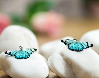 Baby blue butterfly small earrings, handmade, unique. In gift box. Made in UK.