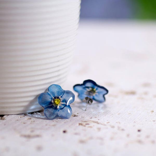 Handmade Forget-me-not stud earrings. Come in a gift box.