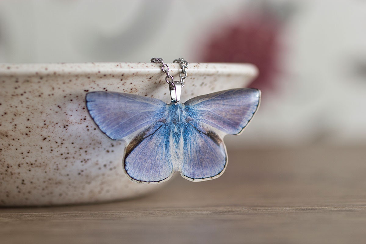 Handmade Blue Butterfly Necklace: Transparent Resin Jewellery