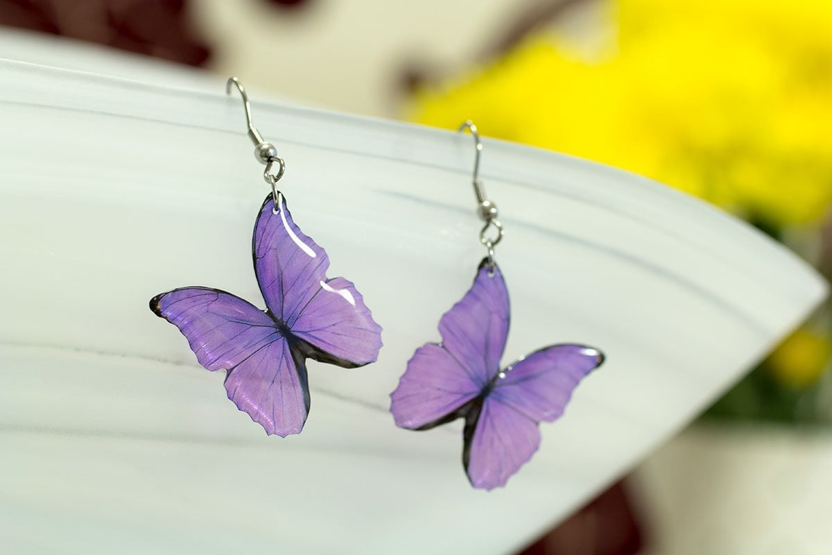 Purple Butterfly Earrings Translucent. Looks Like Real Butterfly