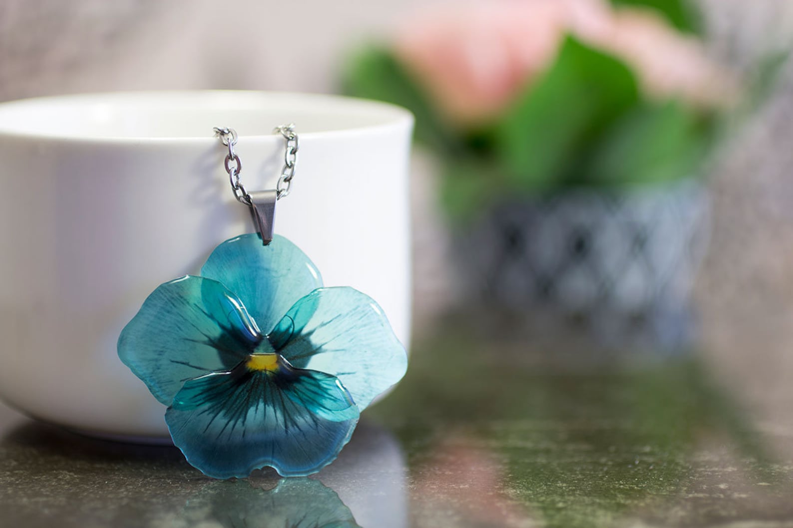 Teal Pansy Necklace Unique Handmade Makes a Special Gift. Etsy