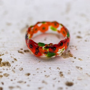 Poppy transparent, handmade rings. Comes in a jewellery box