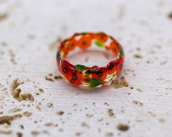 Poppy transparent, handmade rings. Comes in a jewellery box