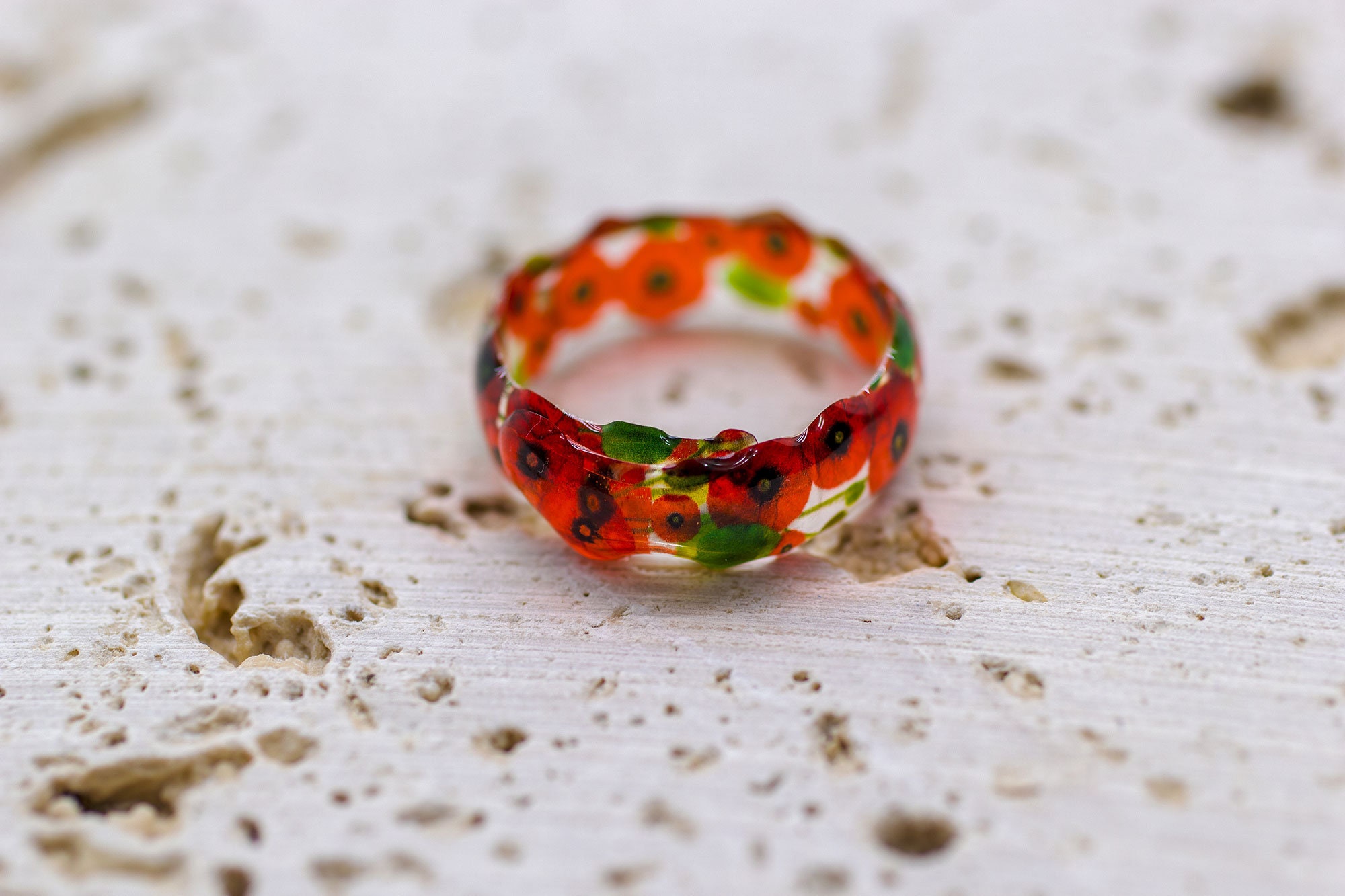Poppy transparent, handmade rings. Comes in a jewellery box