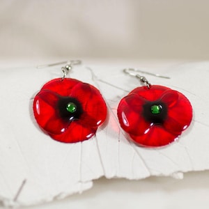 Handmade Poppy earrings. Come in a gift box