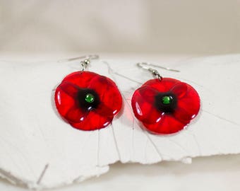 Handmade Poppy earrings. Come in a gift box