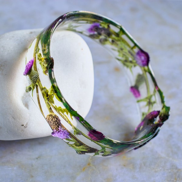 Thistle bangle. Unique Scottish thistle design, entirely made and shaped by hand. Made in UK.