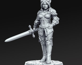 Ambar - Female Tabaxi Warrior | 28mm-32mm Painted Miniature |  D&D | RPG | Tabletop Game | Pathfinder | RN Estudios