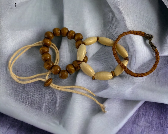 Teenage Boy Stackable Bracelets, Two Suede and Two Beaded Bracelets.