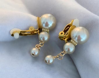 Three Tier Pearl Clip on Earrings, Clip on Earrings, Clip on Pearl Drop Earrings