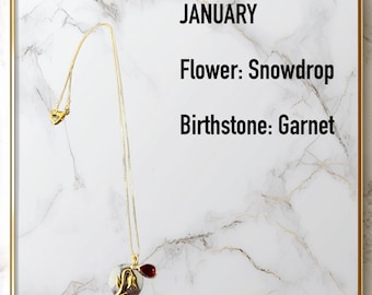 Personalized Birth Flower Necklace with Birthstone Charm.