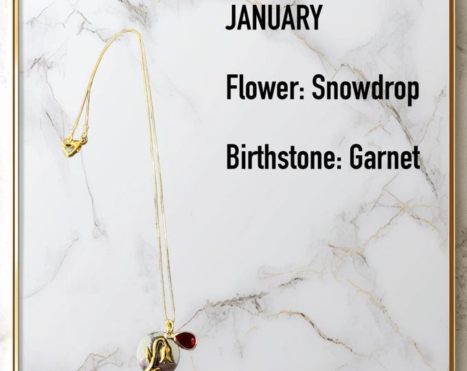 Birth Flower and Birthstone Necklace, Personalized Birth Month Flower Necklace with Birthstone,Dainty Birthstone and Flower Charm Necklace.