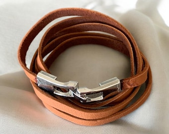 Multi Wrap Leather Bracelets, Dr Brown Leather Wrap Bracelet, Burnt Orange Leather Wrap Bracelet, Leather Wristlet Strap.