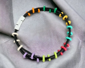 Three Strand Leather O - Ring Bracelet, Leather Lace O - Ring Bracelet