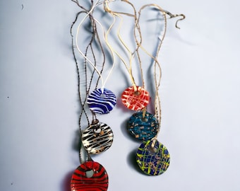 Circle Stone Necklace, Glass Pendant Necklace, Adjustable Cord Necklace,Medallion Necklace