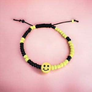 Happy Face-armband, verstelbare koordarmband, kralenarmband jongens