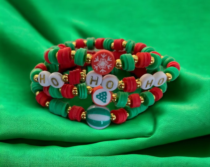 Christmas Ho, Ho, Ho Bracelet Set, Holiday Bracelet Set of 4, Kids Christmas Bracelet Set