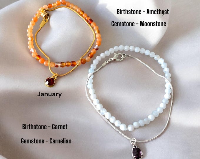 Birthstone, Gemstone Bracelet Set, Birthstone/Gemstone Pairing Bracelet Sets, Set of 2 Dainty Bracelets, Perfect Pairing Bracelet Sets.