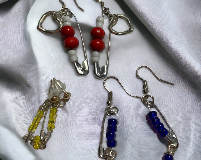Beaded safety pin earrings, Safety Pin Earrings