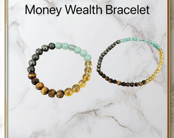 Crystal Beaded Bracelet - Tigers Eye, Pyrite, Citrine, Aventurine - Money Wealth Bracelet.