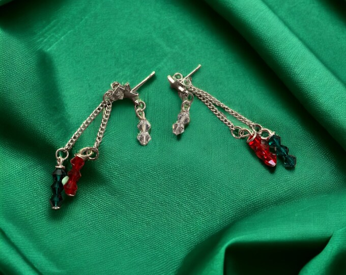 Christmas Dangle Earrings, Festive Earrings, Festive Crystal Christmas Earrings.