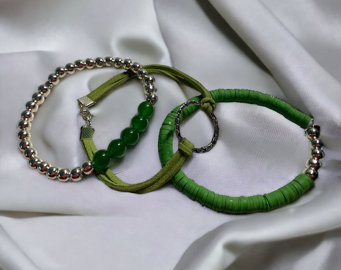 Three Piece Faux Suede Circle Stackable Bracelet