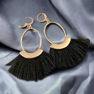 FanTassel Earrings,  Fringe Earrings, Lightweight Statement Earrings, Bohemian Tassel Earrings, Lever Back Earrings.