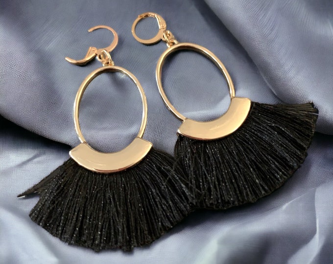 FanTassel Earrings,  Fringe Earrings, Lightweight Statement Earrings, Bohemian Tassel Earrings, Lever Back Earrings.