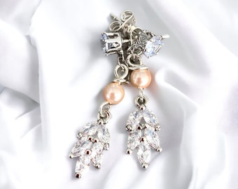 Cubic Zirconia and Pearl Wedding  Earrings, Bridal Jewelry, Bridesmaid Gift