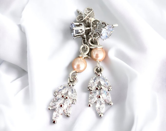 Cubic Zirconia and Pearl Wedding  Earrings, Bridal Jewelry, Bridesmaid Gift