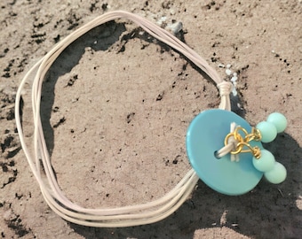 Cord Anklet with Button: Dainty Beach Jewelry