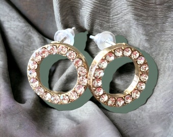 Gold Plated Gold Circle Stud Earrings, Gold Plated Triangle Stud Earrings, Rhinestone Earrings, Gift