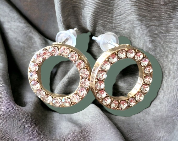 Gold Plated Gold Circle Stud Earrings, Gold Plated Triangle Stud Earrings, Rhinestone Earrings, Gift