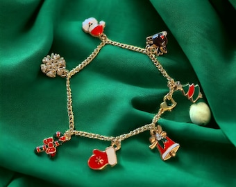 Gold Filled Christmas Charm Bracelet, Holiday Jewelry Gift.