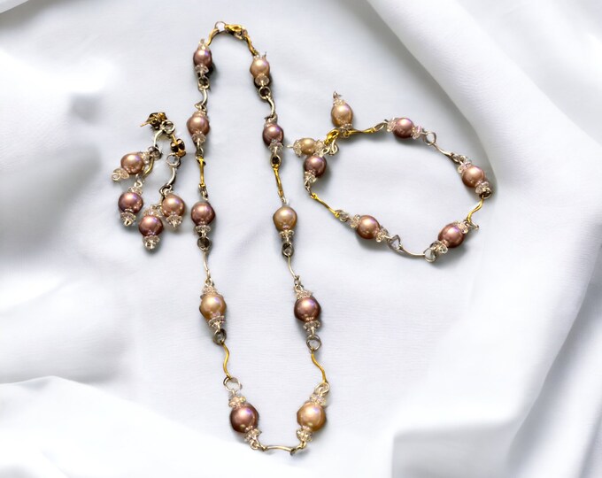 Wedding Jewelry, Bridal Pearl Necklace Set, Brides Necklace, Bracelet and Earring Set, Bridesmaid Gift