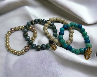Bohemian Beaded Bracelet Set of 4: Stackable Boho Bracelets