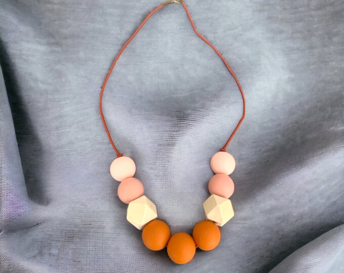 Teen Girls Silicone Bead Necklace, Silicone Beaded Cord Necklace.