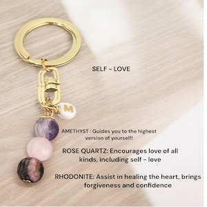 Personalized Gemstone Keychain: Handmade Healing Stones, Initial Charm, Zodiac Gemstone Keychains