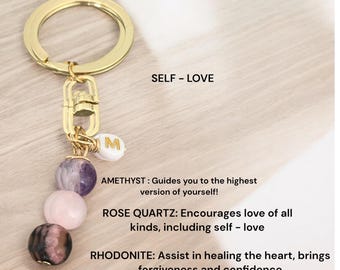 Personalized Gemstone Keychain, Healing Stone  keychain, Stones for Self - Love, Anxiety, Sleep Well, Good Luck