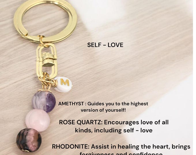 Personalized Gemstone Keychain, Healing Stone  keychain, Stones for Self - Love, Anxiety, Sleep Well, Good Luck