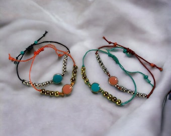 Blue String Bracelet, Orange String Bracelet, Turquoise Stone Bracelet, Peach Stone Bracelet, Adjustable size, gift for her, Women Bracelet.