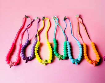 Girls Beaded Starfish Cord Necklace, Matching Cord and Beads, Cute Necklace, Colourful Girls Necklaces