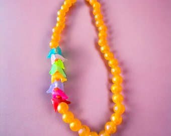Girls Beaded Dolphin Necklace: Brightly Colored Kids Jewelry, Girls Beaded Acrylic Necklace, Ages 3-10