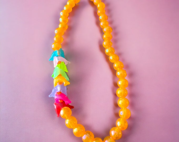 Girls Dolphin Necklace, Brightly Coloured Beaded  Dolphin Necklace, For Girls Ages 3 - 13