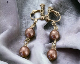 Clip on Pearl Earrings, Non Pierced Pearl Earrings, Clip on Dangle Earrings, Clip On Earrings, Gemstone Clip On Earrings.