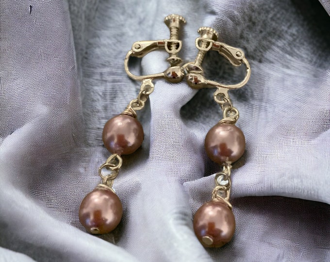 Clip on Pearl Earrings, Non Pierced Pearl Earrings, Clip on Dangle Earrings