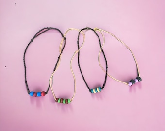 Little Boys Beaded Necklace, Boys Wood Bead Necklace, Cord Necklace For Little Boys